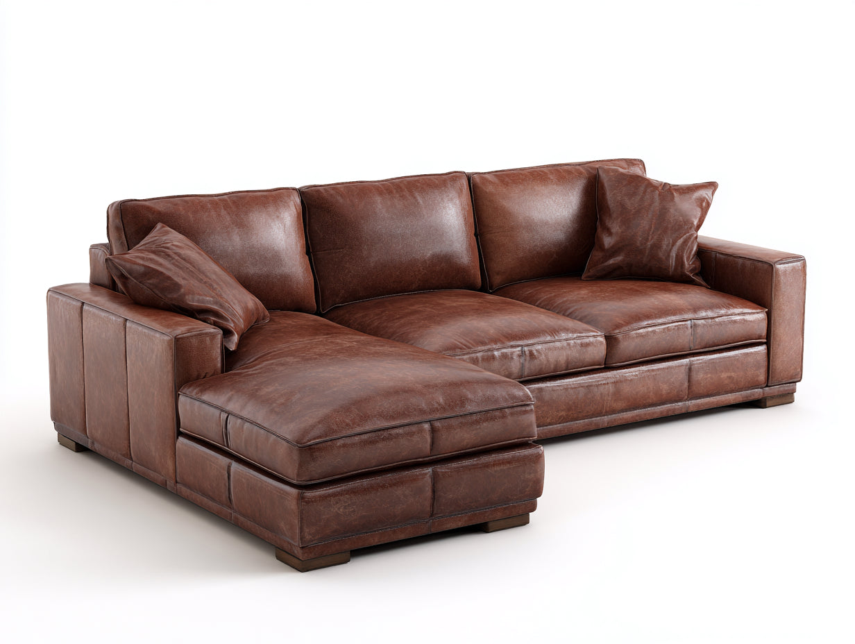 Divano angolare-pelle-289x190x87 cm-marrone-contemporaneo raffinato