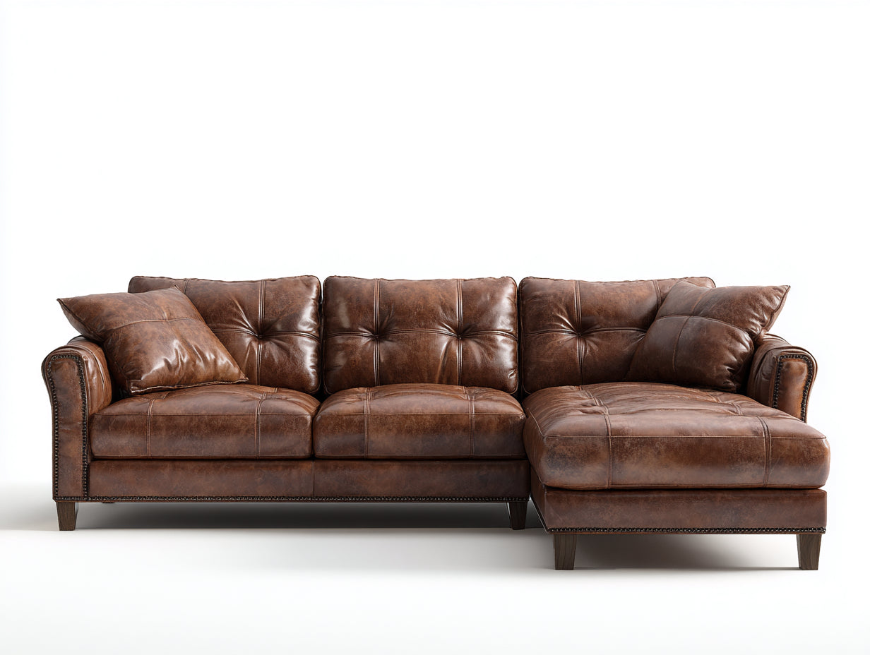 Divano angolare-pelle-286x187x88 cm-marrone-classico contemporaneo