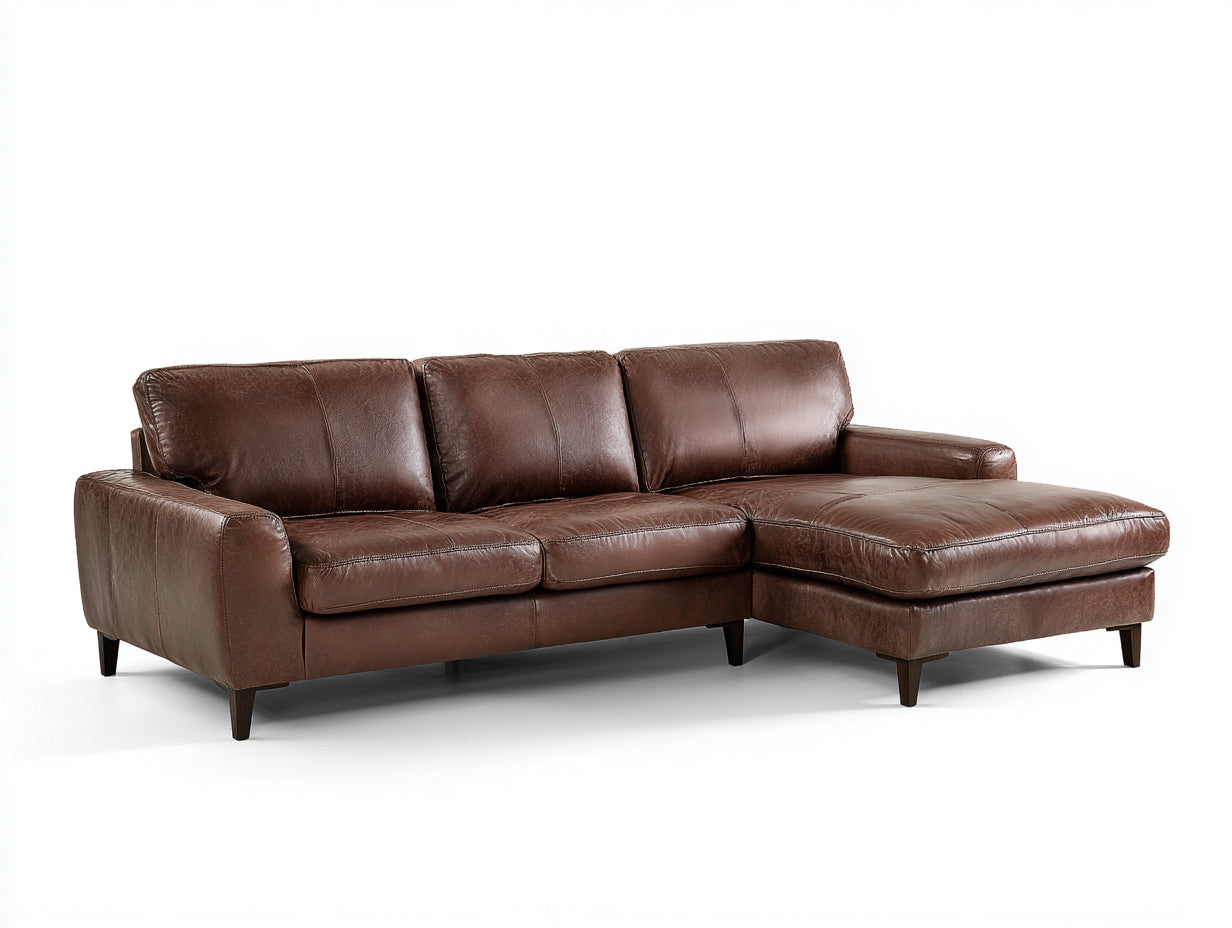 Divano angolare-pelle-273x181x84 cm-marrone-scandinavo contemporaneo