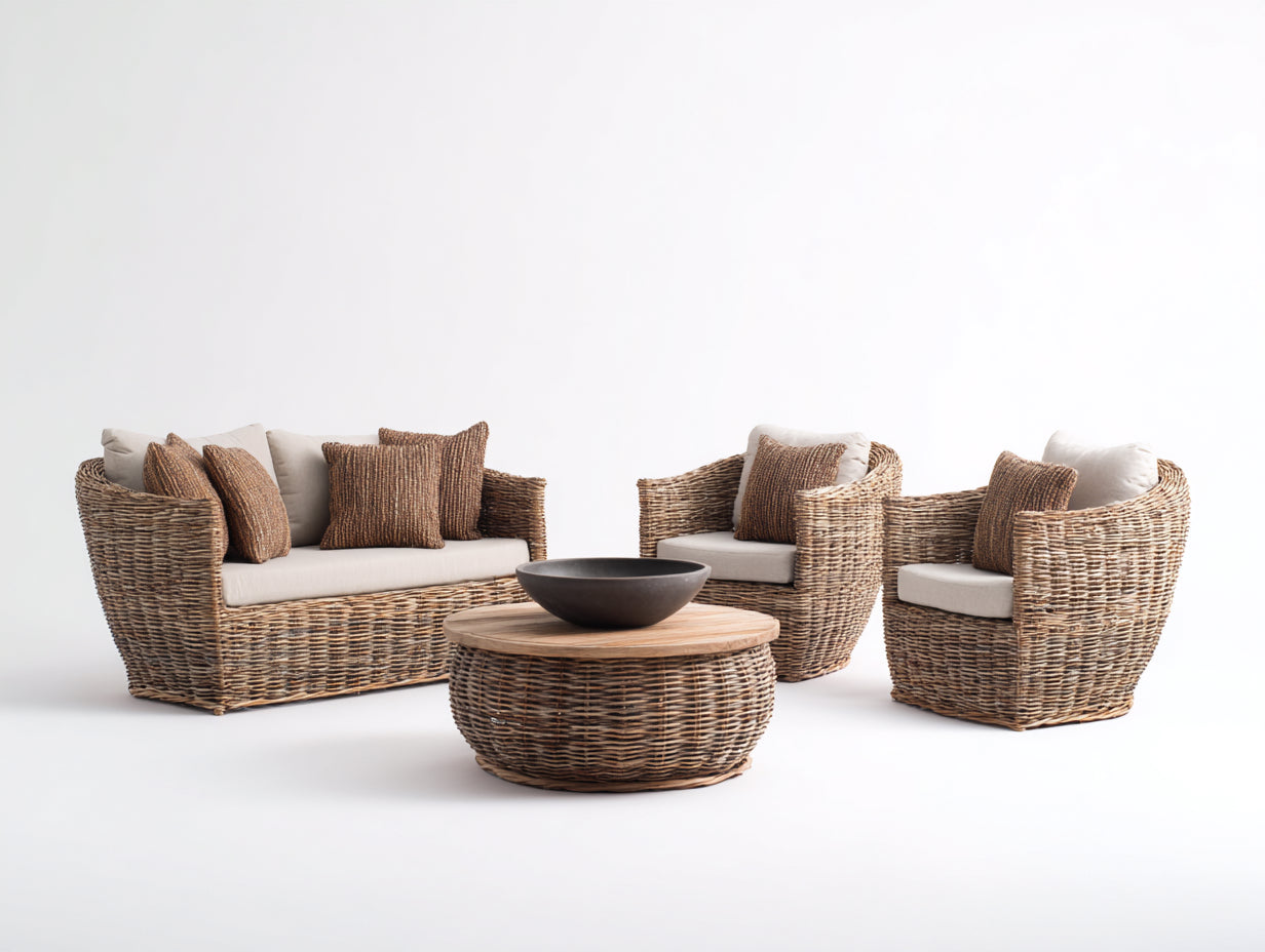 Divani da esterno-Rattan sintetico-tessuto-176x90x84 cm-Naturale-Beige-Stile organico contemporaneo