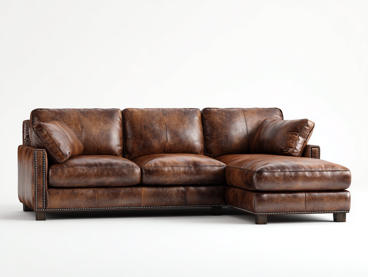 Divano angolare-pelle-288x190x87 cm-marrone-vintage elegante