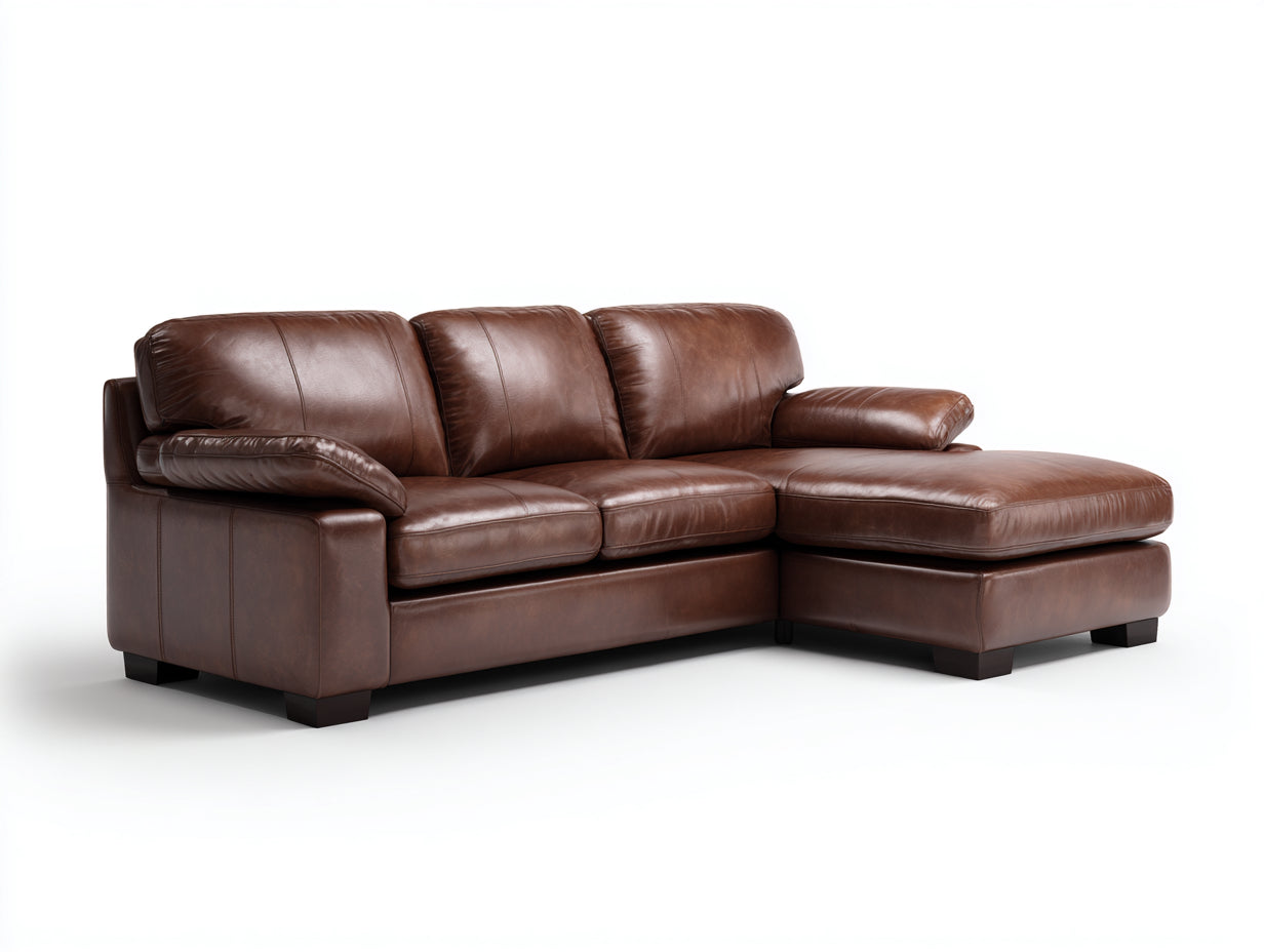 Divano angolare-pelle-276x182x88 cm-marrone-contemporaneo accogliente