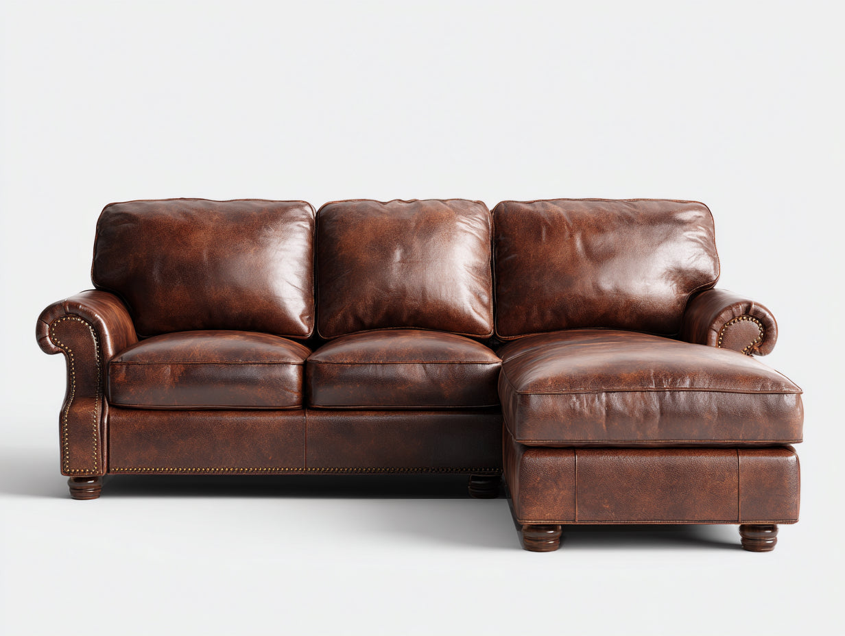 Divano angolare-pelle-268x176x90 cm-marrone-classico senza tempo