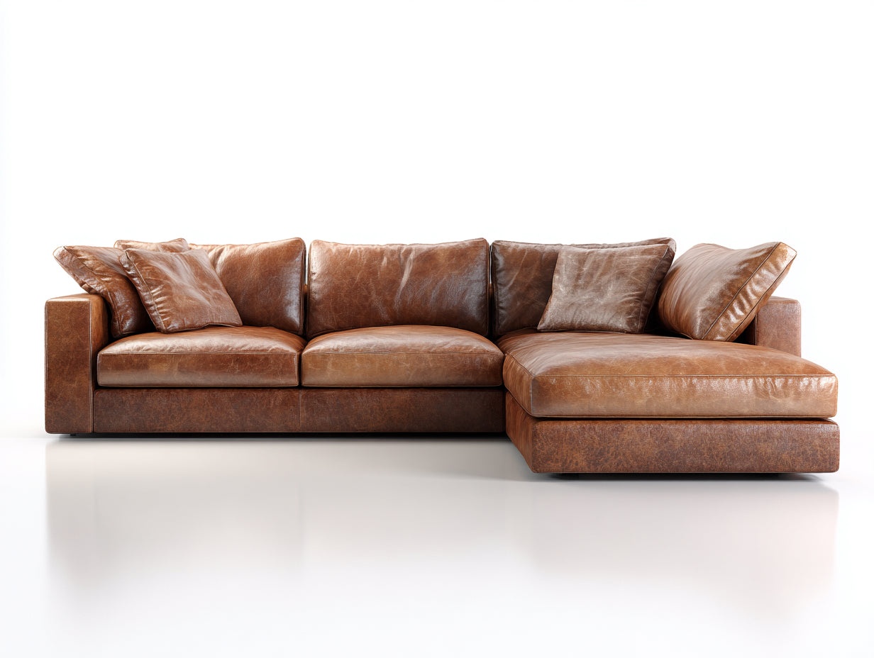 Divano angolare-pelle-294x184x83 cm-marrone-moderno elegante