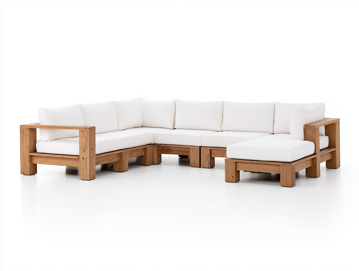 Divani da esterno-Legno-tessuto-320x250x78 cm-Legno naturale-Bianco-Stile contemporaneo