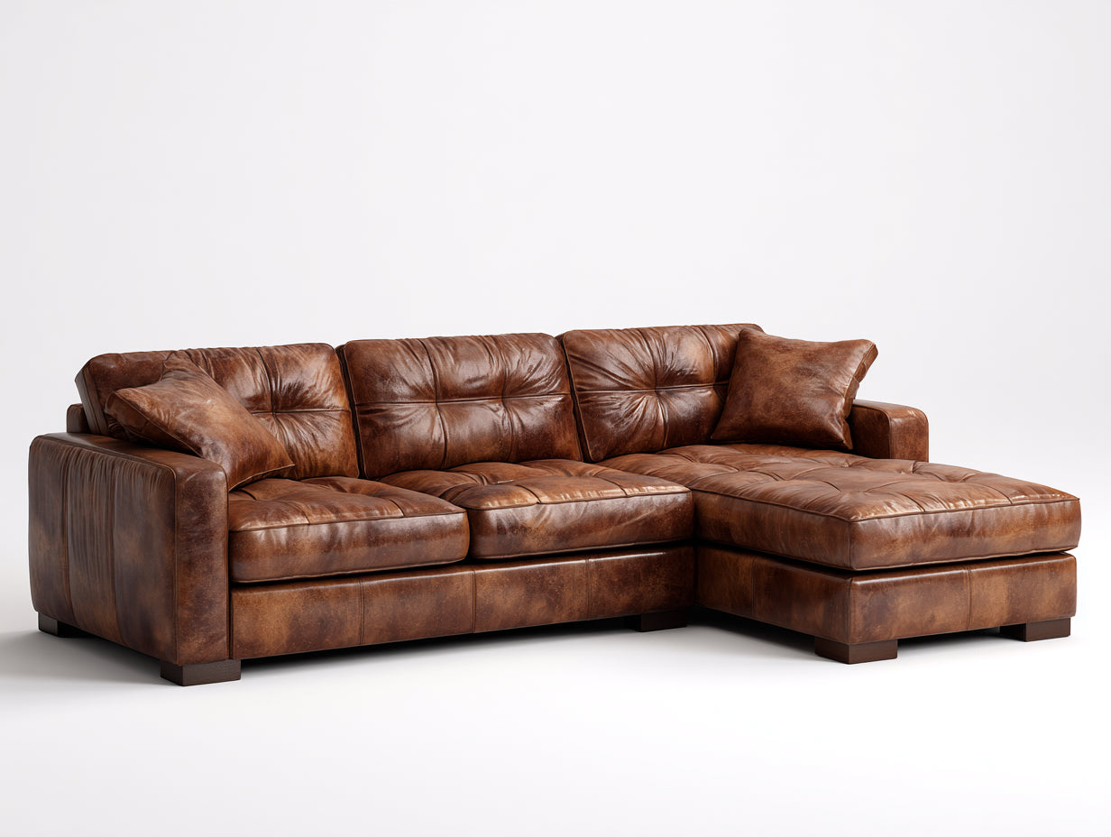 Divano angolare-pelle-278x188x84 cm-marrone-vintage