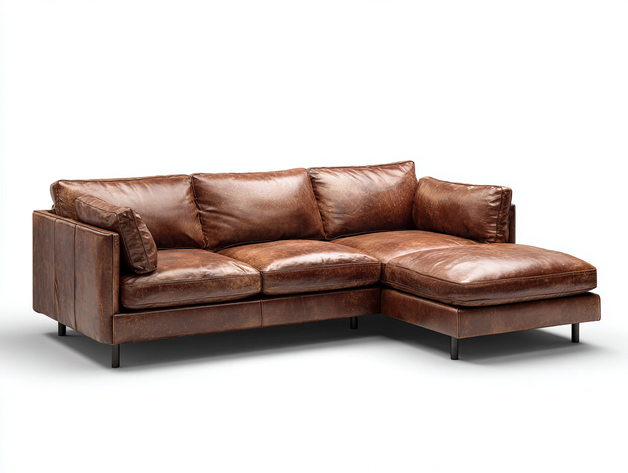 Divano angolare-pelle-262x176x82 cm-marrone-industriale