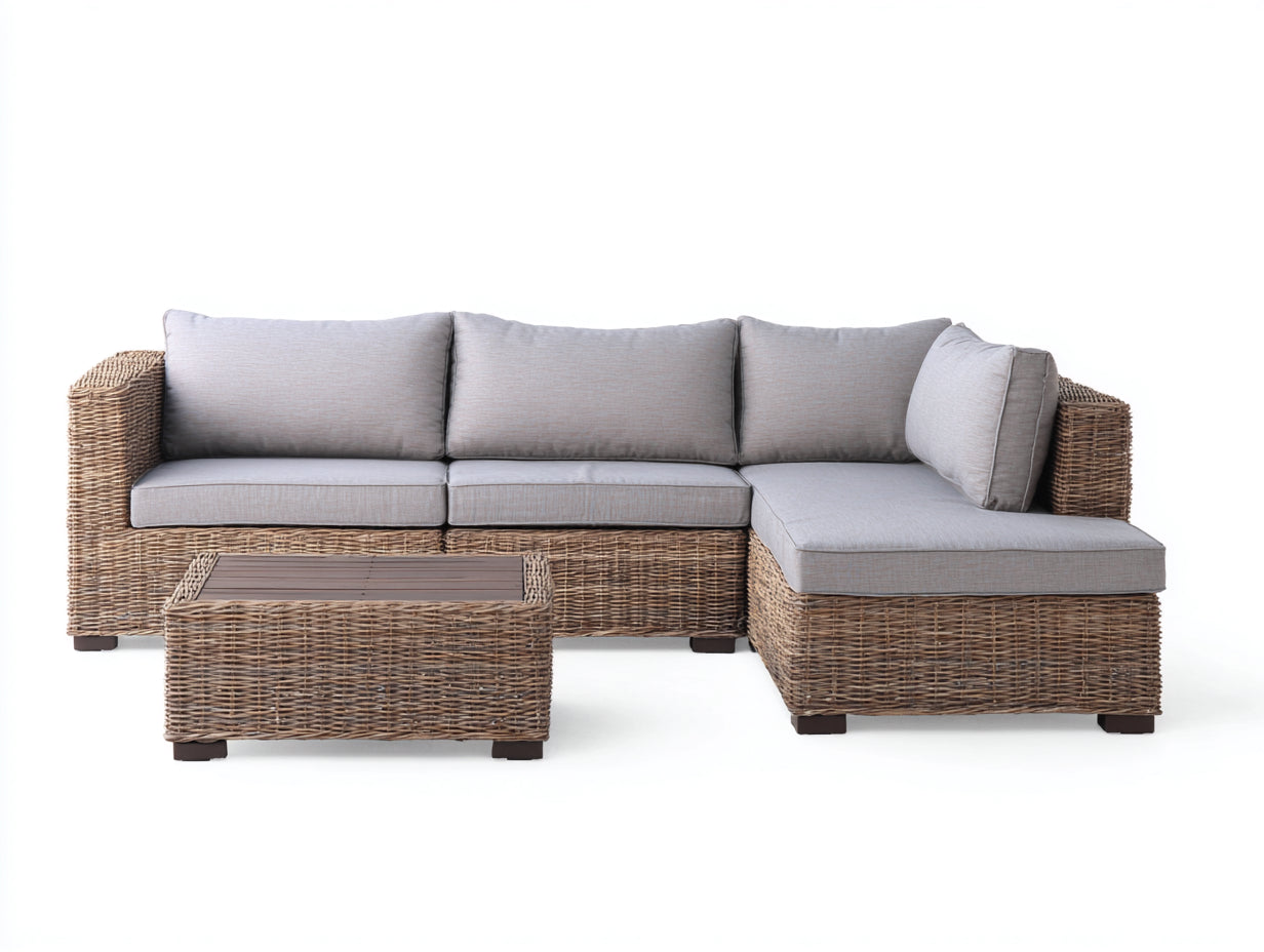 Divani da esterno-Rattan sintetico-tessuto-248x165x84 cm-Naturale-Grigio chiaro-Stile contemporaneo