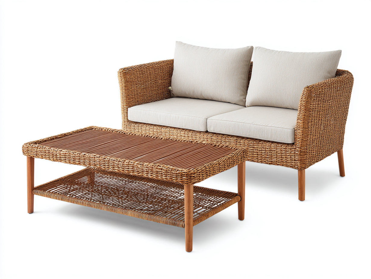 Divani da esterno-Rattan sintetico-legno-tessuto-172x84x82 cm-Naturale-Beige-Stile contemporaneo