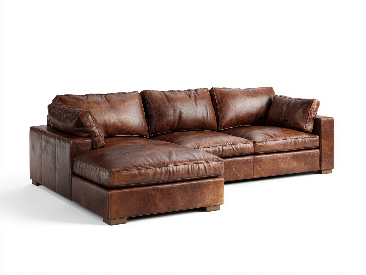 Divano angolare-pelle-286x192x85 cm-marrone-rustico contemporaneo