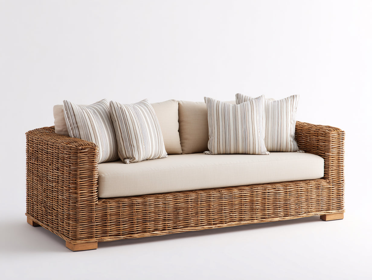 Divani da esterno-Rattan sintetico-tessuto-218x88x82 cm-Naturale-Beige-Stile classico elegante