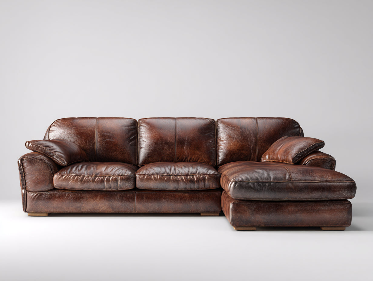Divano angolare-pelle-284x189x88 cm-marrone-vintage contemporaneo