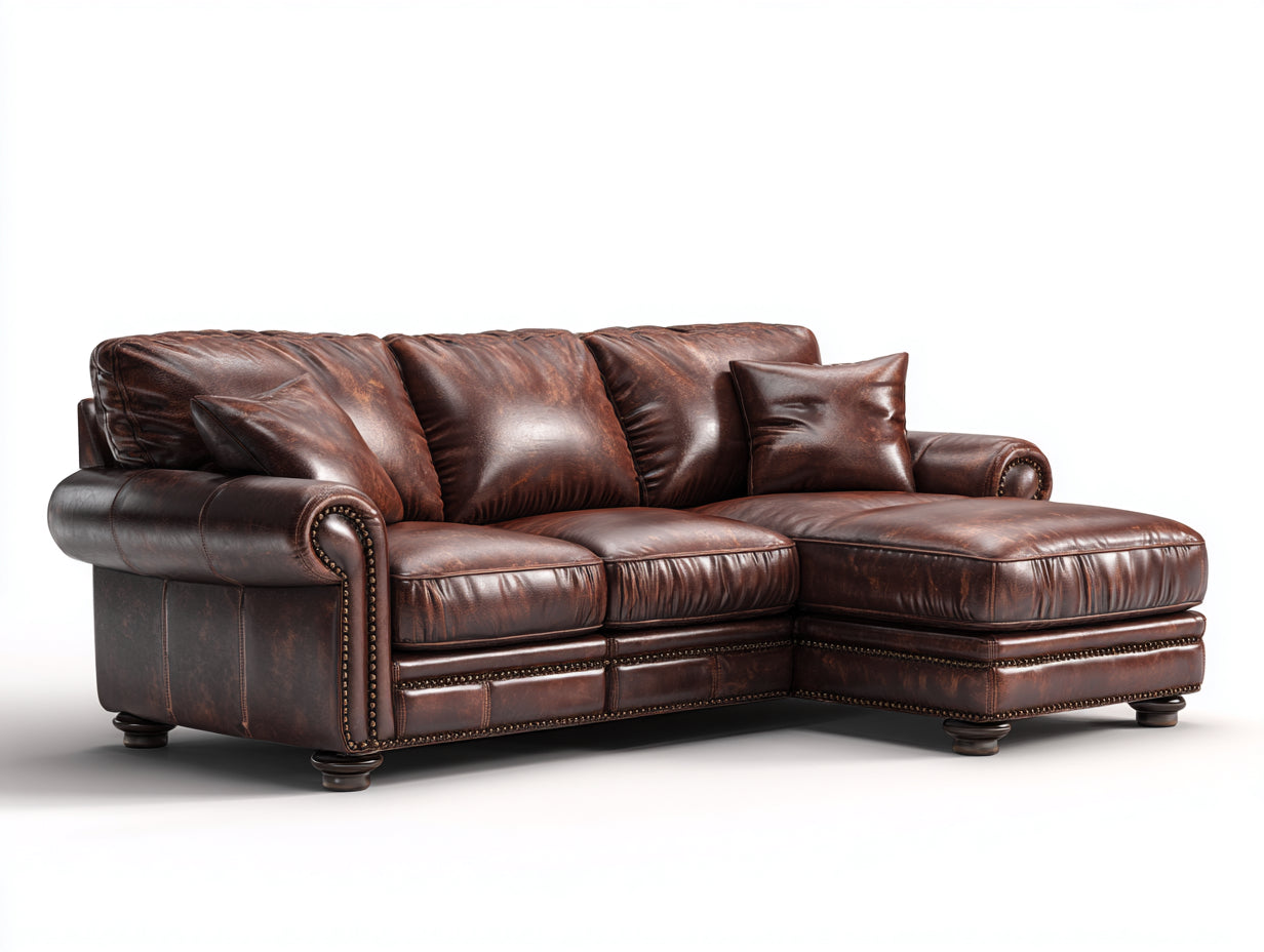 Divano angolare-pelle-293x193x91 cm-marrone-lusso classico