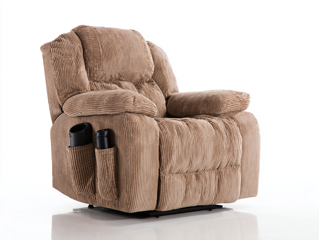 Poltrona reclinabile - velluto a coste - 98x92x108 cm - marrone chiaro - stile accogliente