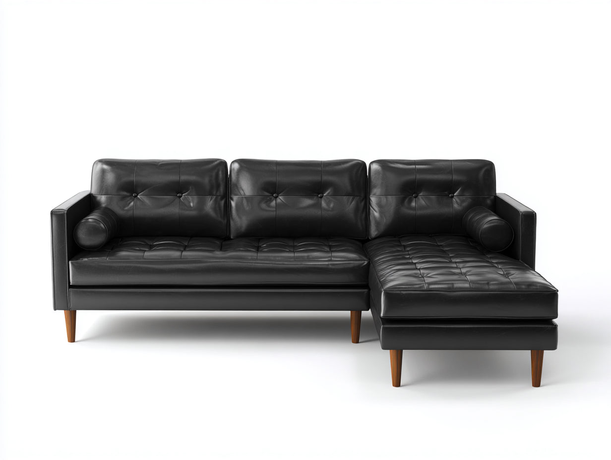 Divano angolare-pelle-264x174x82 cm-nero-mid century contemporaneo